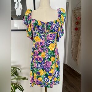 NWT Zara Floral Mini Dress with Puff Sleeves M